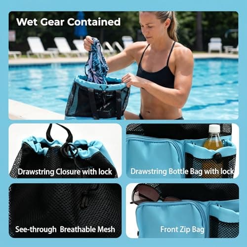 Swimming Bags For Adults & Swim Bag Kids, Large Beach Bag Mesh Drawstring Backpack, Multifunctional Gym Bag With Wet/Dry Compartment & Water Bottle Holder For Swimming, Beach, Gym, Workout Gear — view 5