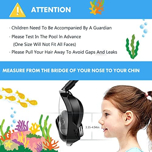Kids Snorkel Mask Full Face, Snorkeling Gear for Kids 3-14 with Camera Mount, 180 Degree Panoramic View Snorkeling Set Anti-Fog Anti-Leak (Black) — view 6
