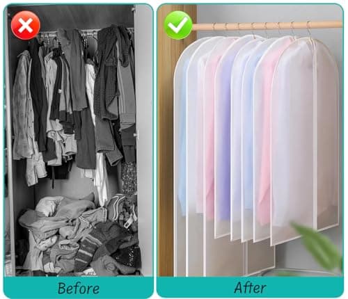 Garment Bags 5pcs PEVA Translucent Clothes Covers with Zip, Moth Proof Waterproof Dustproof Breathable Suit Protector Storage Bags for Clothes 60x100cm.(White) — view 4