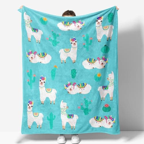 Alpaca Cactus Blanket Gifts for Women Girls Mom Birthday Christmas Valentine Present Llama Cacti Decor Home Bedroom Living Room Couch Bed Sofa Soft Cozy Lightweight Kid Adult Teen Fleece Throw 60"x50" — view 2