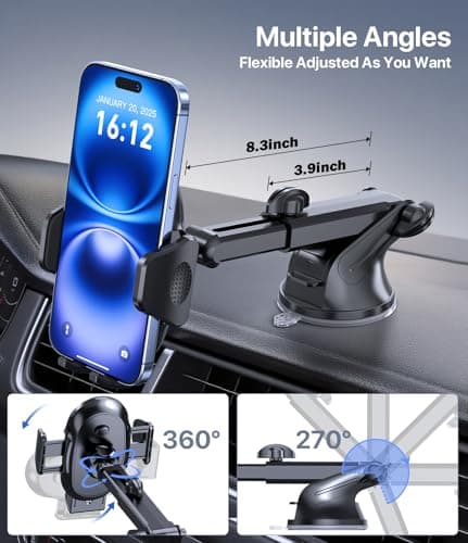 Miracase Car Phone Holder for Cars Air Vent Dashboard Windscreen Desk, 4in 1 Mobile Phone Mount Automobile Cradle 360° Rotatable Stand Vehicle Mount for iPhone 17 16 15 Pro Plus Max 14 13 12 11Samsung — view 4