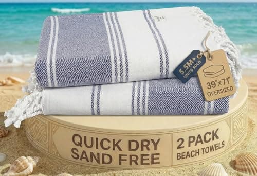 LANE LINEN Beach Towel 2 Pack - Cotton Rich Beach Towels Oversized, Pre-Washed Large Beach Towels, Sandless Beach Towel, Quick Dry Travel Towel, Large Pool Towels, 39"x71" - Navy Blazer
