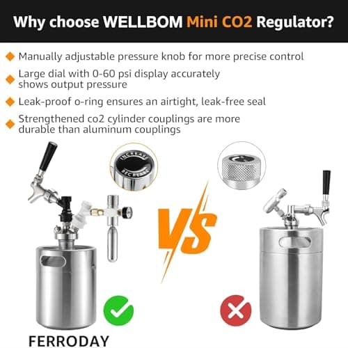 WELLBOM 0-60 PSI Mini Keg Regulator, Portable CO2 Charger Regulator — view 2