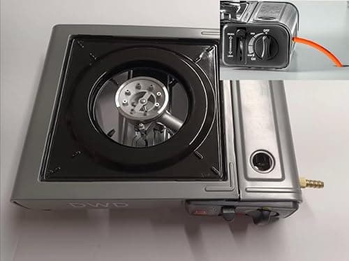 DWD® Premium Camping Gas Stove 2.5KW with Windshield - Operates with Butane or LPG Gas - Automatic Ignition & Heat Control - Enamel Pan Support, Grey — view 6