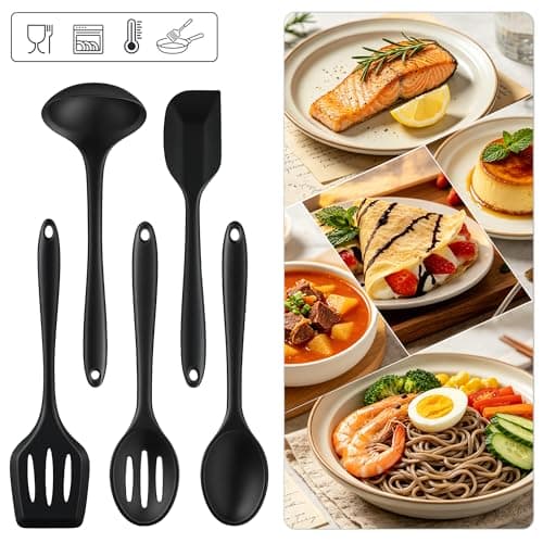 5 PCS Silicone Kitchen Utensils Set, Non Stick Cooking Tools, Black — view 6