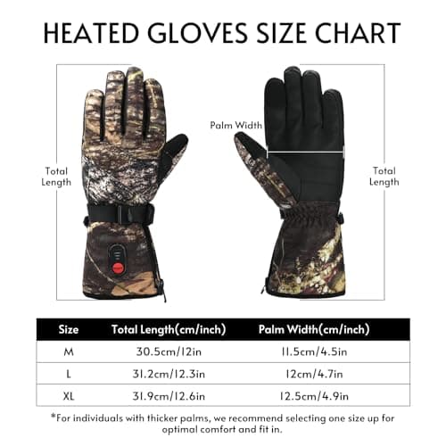 Lychee Rechargeable Electric Heated Ski Gloves - Instant Heating Hand Warmers for Men & Women, Waterproof with 7.4V 3000mAh Battery *2 for Outdoor (Camouflage, M) — view 6
