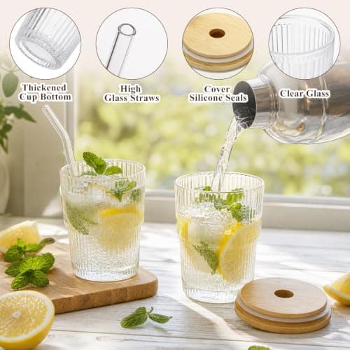 Tel Charme * 2 Pack 400ml Glass Tumbler with Wooden Lid & Straw — view 4