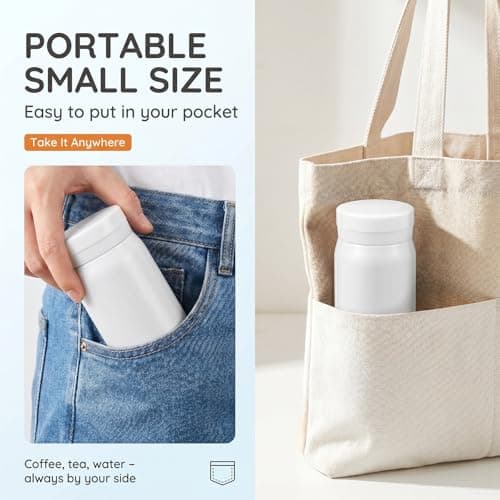 Mini Insulated Stainless Steel Water Bottle, 200ml Leak Proof Travel Tumbler for Coffee Tea Hot and Cold Beverage,Portable Pocket Flask for Adult and Kid Home School Office Camping(White) — view 3
