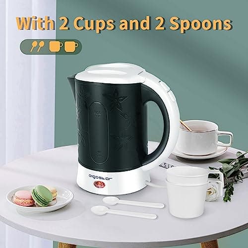 Aigostar 0.6L Compact Travel Kettle Set with Cups & Spoons, 650W, Black — view 3