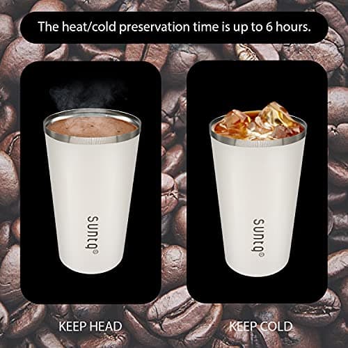 SUNTQ Reusable Coffee Cups Travel - Coffee Travel Mug with Leakproof Lid - Thermal Mug Insulated Cup - Stainless Steel Coffee Travel Cup, for Hot and Cold Drinks, 18oz/510ml, Cream White — view 4
