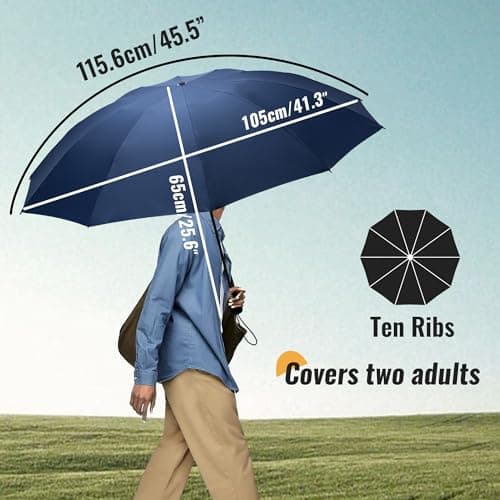 Chakipee Travel Windproof Strong Compact Umbrella - 10 Ribs Blue Portable Umbrella for Men and Women - Inverted Folding Automatic Umbrellas for Wind and Rain, 210T Fabric 105cm Span — view 2
