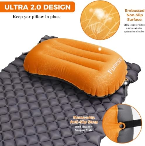 Funesla Camping Pillow for Adults Kids, Inflatable Pillow for Camping, Anti-Slip Compact Inflatable Travel Pillows Ultralight Blow Up Pillows for Fishing, Backpacking, Beach-Ultra 2.0 Orange — view 3