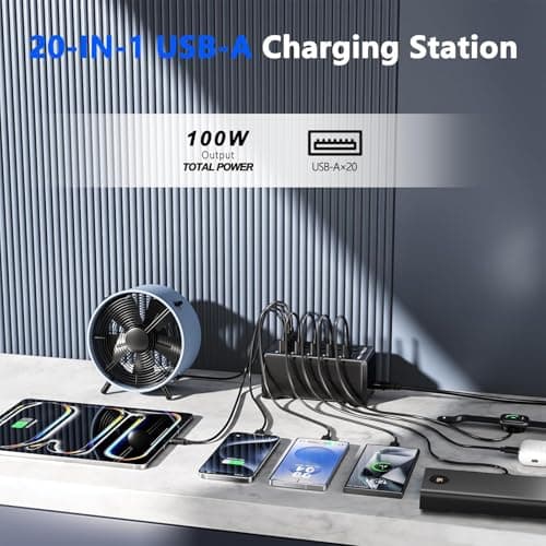 USB Charger Station, 20 Ports 100W/20A Desktop USB Charging Station — view 2