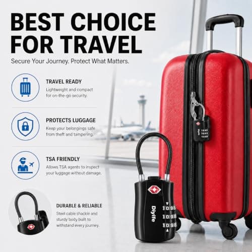 Diyife TSA Approved Luggage Locks with Flexible Steel Cable, Easy to Set up — view 5
