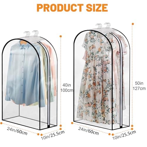 4 Pack Clear Garment Bags, 40/50 Inch Clothes Covers with 10 Inch Gusset — view 2