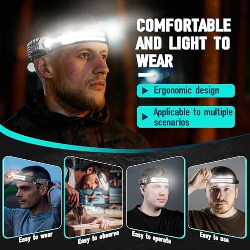 Rechargeable Headlamp 8 Pack, LED Headlight Flashlight Super Bright with 230° Wide Beam, Motion Sensor, 5 Modes Waterproof Head Lamp for Outdoor Hiking Running Camping — view 5