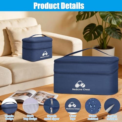 DiULi First Aid Kit Bags 2 Pack, Small & Medium Empty Medication Storage Bag Set, Waterproof Oxford Cloth Medicine Pouch with Dual Zippers, Tear-Resistant for Home Travel Hiking Camping, Navy — view 3