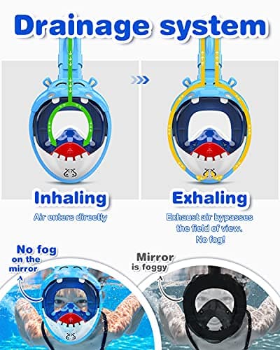 Dancial Snorkel Mask for Kids, 180° Panoramic View Full Face Diving Mask Free Breathing Snorkeling Mask, Safe, Anti-Fog, Anti-Leak Snorkel Set, Dry Top Swimming Mask Gift for Kids 4-12 Blue — view 4
