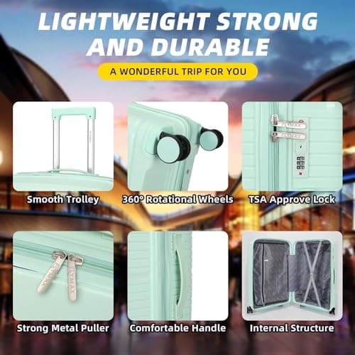 FLYMAX 29" Large Suitcase 4 Wheel Lightweight Luggage Hard Shell Travel Case Hold Check in Fits 23kg - 27kg + 3 Digit Lock Suitcase Large + Telescopic Handle 100 Litre Capacity Light Green — view 3
