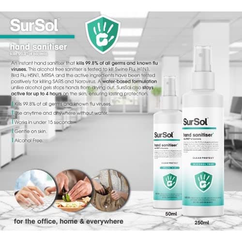 SurSol Alcohol- Hand Sanitiser Spray CLEAN+PROTECT it Kills 99.99 Bacteria Germs & Viruses 1Lit (Pack of 2) — view 2