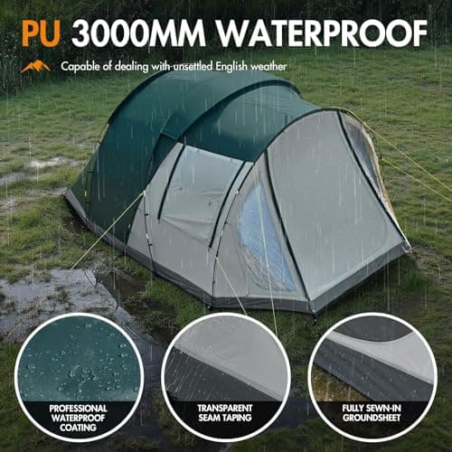 Portal Luxury 5 Man Tent 3000mm Waterproof Large Family Tent with Living Area 4-5 Persons Camping Tall Standing up Height with Fully Sewn-in Groundsheet Extendable Awning Canopy Tunnel 4 Season — view 5