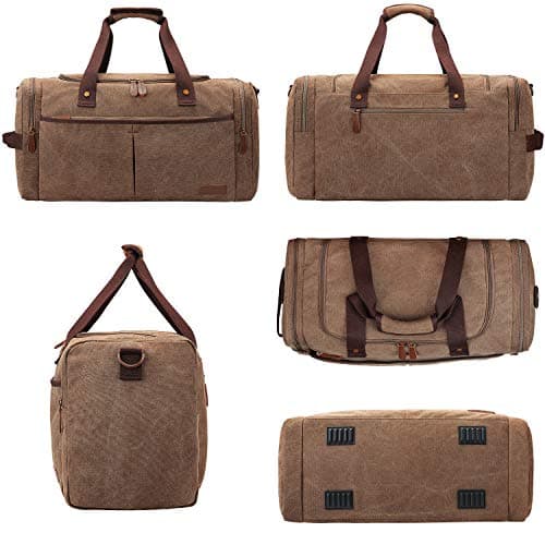 S-ZONE 65L Expandable Canvas Duffle Bag Travel Overnight Holdall Weekend Bag with Shoes Compartment Large Carry On Bag Tote Gym Bag for Men Women — view 6