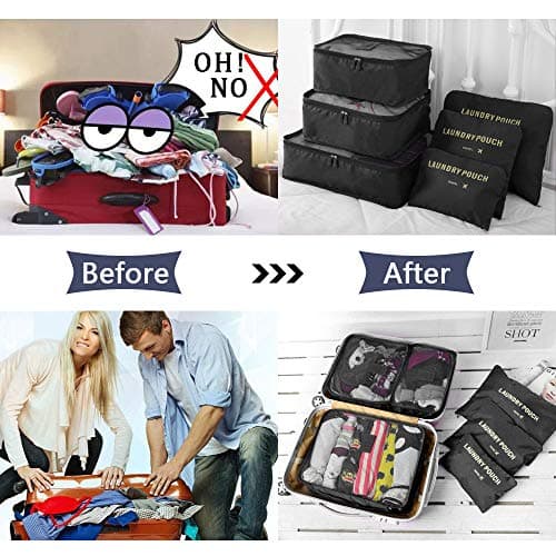 Vicloon Travel Luggage Organizers,Complete Set of Different Packing Cubes Waterproof Travel Storage Bags,Organisers Nylon Suitcases, Black, S — view 5