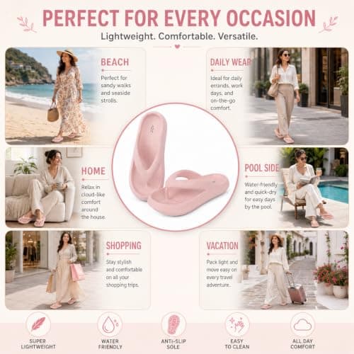 A2Z Women EVA Flip Flops Lightweight - Slider LDS 1304 Pink 5/6 UK — view 3