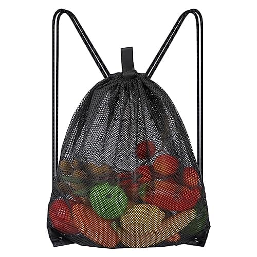 Sliverdew Large Mesh Drawstring Bag, Black Drawstring Backpack Bags Sports Team Gym Ball Bag Mesh Draw String Bag for Swimming, Laundry, Clothes, Pool, Beach, Travel 45×60cm