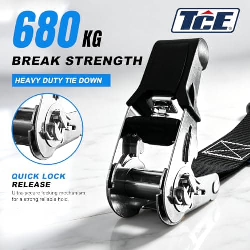TCE Ratchet Tie Down Straps Set with Coated S Hook 680KG Break Strength — view 5