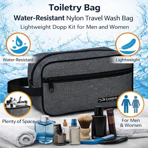 Water-Resistant Toiletry Bag for Men & Women - Lightweight Travel Wash Bag with Multiple Compartments, Compact Dopp Kit Cosmetic Organizer, Durable Nylon Shaving & Makeup Storage Case (Grey) — view 2