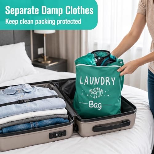 Travel Laundry Bag 2 Pack – 48x38cm Wet Bags for Swimming with Zipper & Buckle Handle – Lightweight Oxford Cloth Laundry Bags for Travelling – Wet Clothes Storage Bags for Camping Holiday Gym — view 3