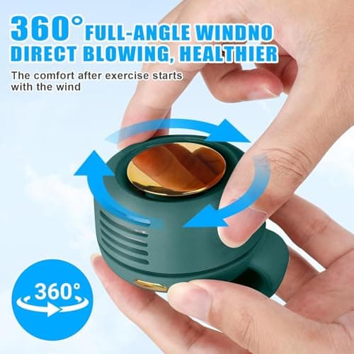 CLIUNT 3 Speeds Portable Silent Mini Bladeless Electric Fan, Clip On Waist & Neck Fan, Rechargeable Small Travel Electric Whirlwind Fan for Waist for Outdoor, Travel, Office (Green) — view 3