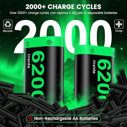 Charger with 4x6200mWh Rechargeable Battery Pack for Xbox One/Series X|S, Xbox One Series Controller Batteries Pack with Charging Station for XboxOne/S/X/Elite Controllers, Black — view 3