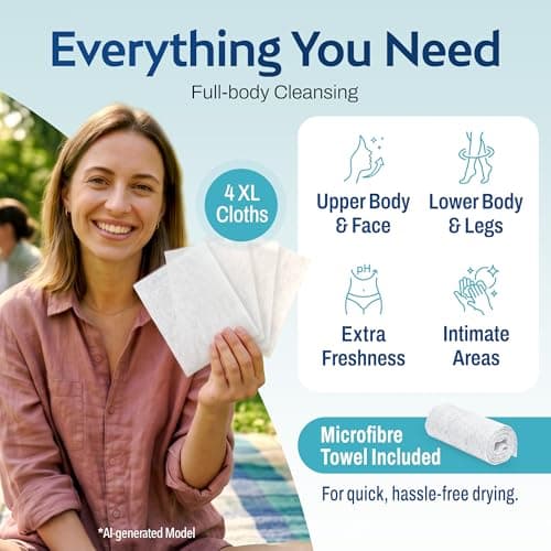 HartFelt Just-Add-Water Hygiene Kit – No-Rinse Body Wash Cloths with Included Towel | Portable On-the-Go Pocket Shower for Camping, Travel, Gym, Backpacking & Emergencies | 1 Kit — view 3