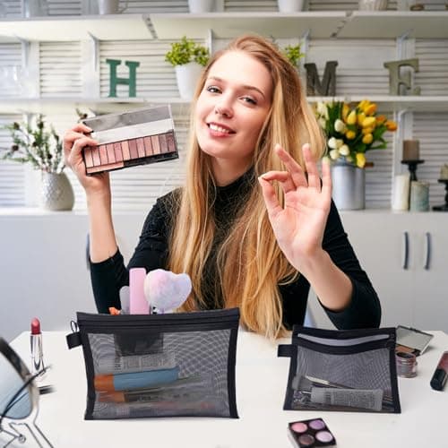 NVGVUP 7 Pack Small Mesh Mini Zipper Toiletry Makeup Bags, Black — view 3