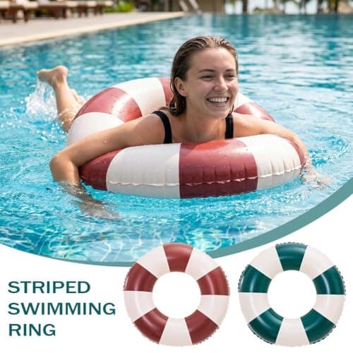 Inflatable Swim Rings for Adults & Kids - Classic Striped Pool Float Tube, Heavy Duty Swimming Ring with Handles, Portable Beach Lake Party Toys, Summer Beach Pool Party Essentials (Green 90#) — view 2