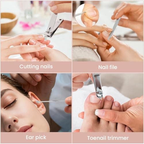 LOPHE Professional Manicure Set, 4pcs Portable Nail Clippers & Eyebrow Grooming Kit, Stainless Steel Nail Care Tools with Luxurious Leather Case for Travel & Home (Red) — view 4