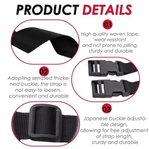 Luggage Straps 2 Pack – 1.5m Adjustable Heavy Duty Webbing Straps with Quick Release Buckles for Suitcases, Sleeping Bags, Camping, Travel & Backpack Compression – Black — view 4