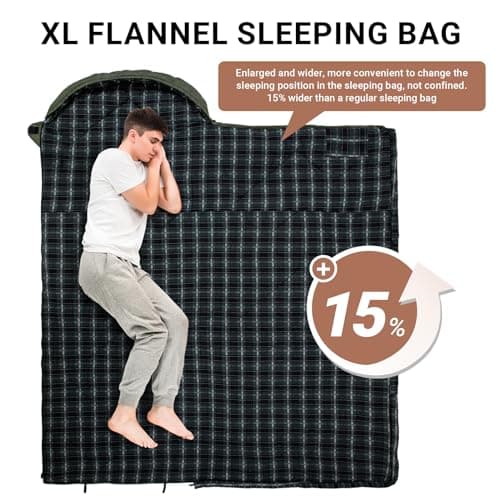 KingCamp Adult Sleeping Bag,100% Cotton Flannel Lining, Comfort 7℃,Olive_L — view 3