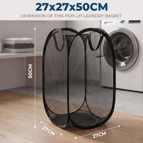 HOMESHOPA Laundry Baskets Pop Up Mesh Washing Bag, Black Foldable Dirty Clothes Baskets with Handles&Side Pocket, Collapsible Toy Tidy Storage Organiser, Great for Kids Room, College Dorm Travel — view 2