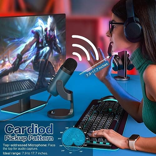 zealsound USB Microphone, Podcast Mic for PC, iPhone & Phones, k66 Teal — view 4