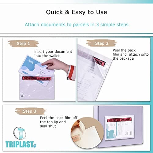 Triplast 200 x A5 Printed Document Enclosed Wallet (225 x 165 mm) | Peel & Seal Clear Plastic Envelopes/Sleeves/Pockets/Wallets | Attach Invoices, Packing Lists & Delivery Notes to Parcels — view 5