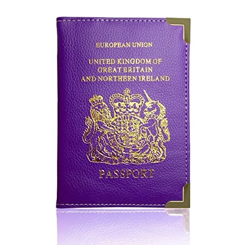 Lizzy Passport Holder, PU Leather Passport Cover, Slim Travel Wallet, RFID Style Passport Case, Lightweight Passport Protector with Corner Guards, Travel Organiser for Men & Women, Purple