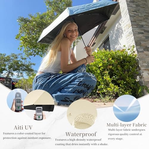 Mini Sun Travel Umbrella Ring handle Coating Layer Fabric Blocking/anti UPF 50 UV Protection 99.9% Compact Folding Purse Umbrella/Lightweight Small Portable Backpack/Rain Sun/Men Women Kids — view 5