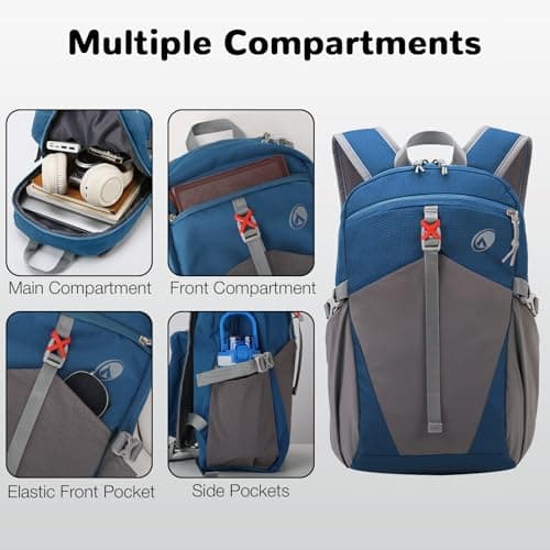 Outplea 12L Small Hiking Backpack for Man Women Kids, Mini Waterproof Casual Daypack with Phone Holder, Children's Outdoor Rucksack, Blue — view 2