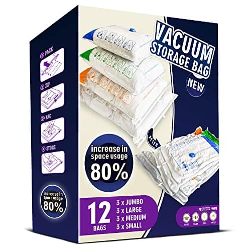 STORAGE MASTER Space Saver Bags for Travel and Home Reusable Vacuum Storage Bags Save 80% More Storage Space Work with Vacuum Cleaner (12 Pack, No Pump Included)