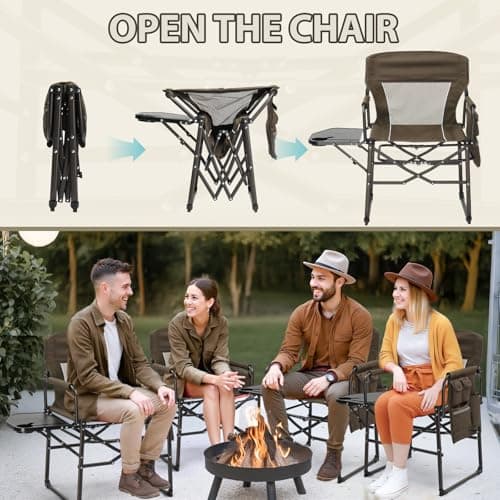 Bonnlo Camping Chairs for Adults Heavy Duty, Folding Directors Chair — view 3