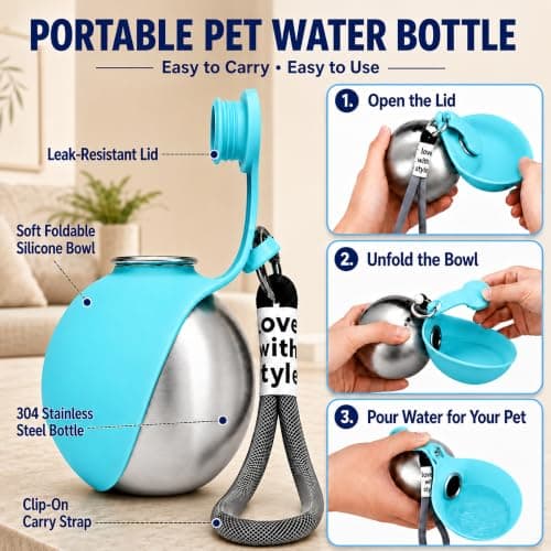 Portable Dog Water Bottle 285ml 2-in-1 Stainless Steel Pet Travel — view 5
