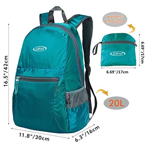 G4Free 20L Foldable Backpack Lightweight, Small Waterproof Backpacks Rucksack for Women Men, Nylon Daypack for Walking Hiking Travelling, Turquoise — view 2
